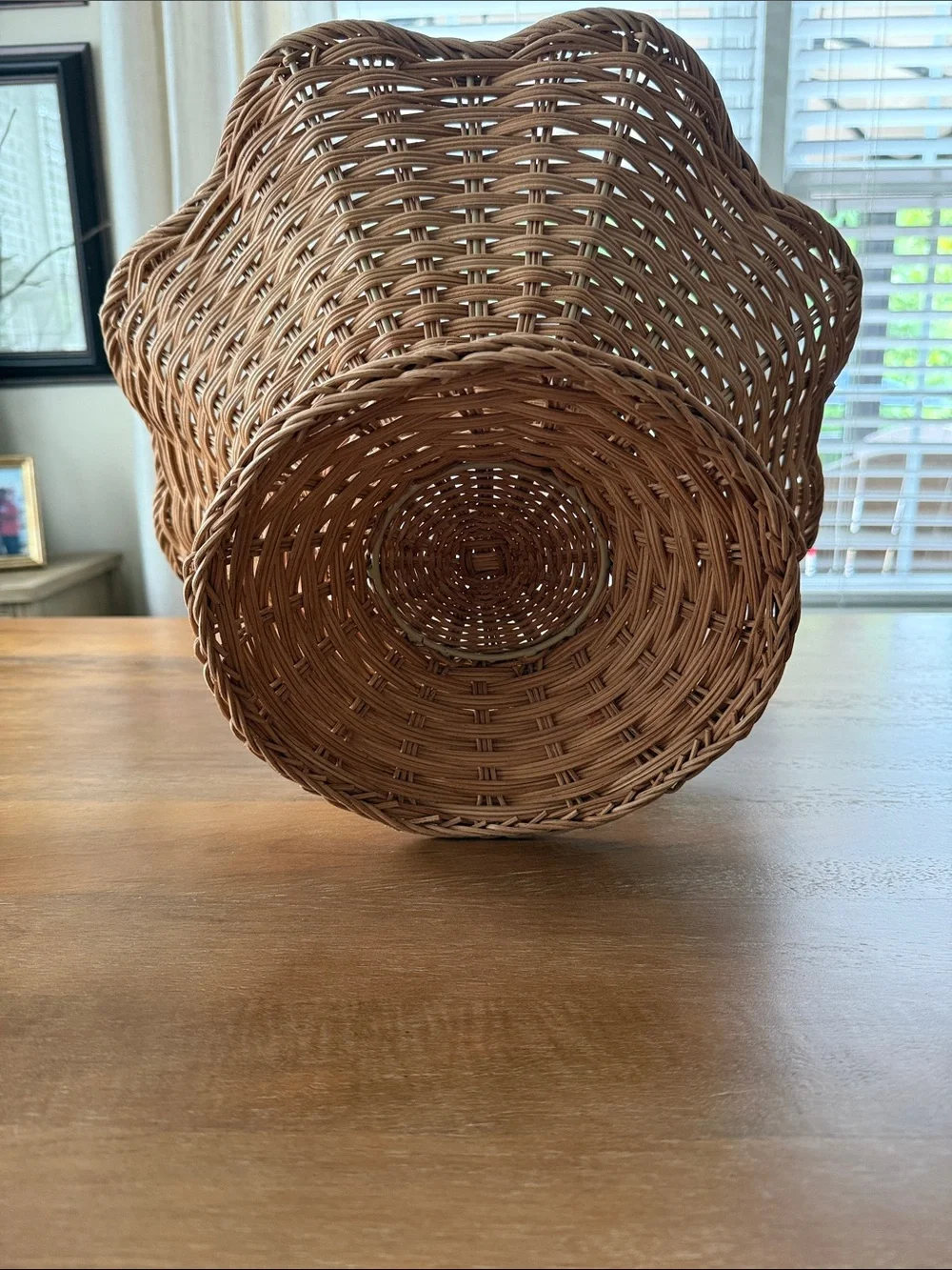 TUDIO MCGEE FOR THRESHOLD WOVEN WICKER PEDALSTAL BOWL, WAVY RIM DIAM 15”X 7 ¼ “